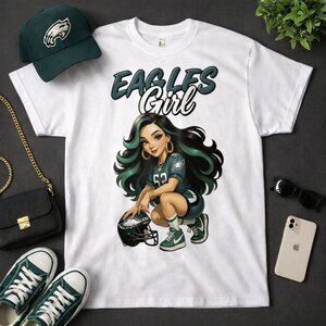 Eagles Girl Cute Illustrated Graphic Tee | Philadelphia Eagles Women's Fan Shirt